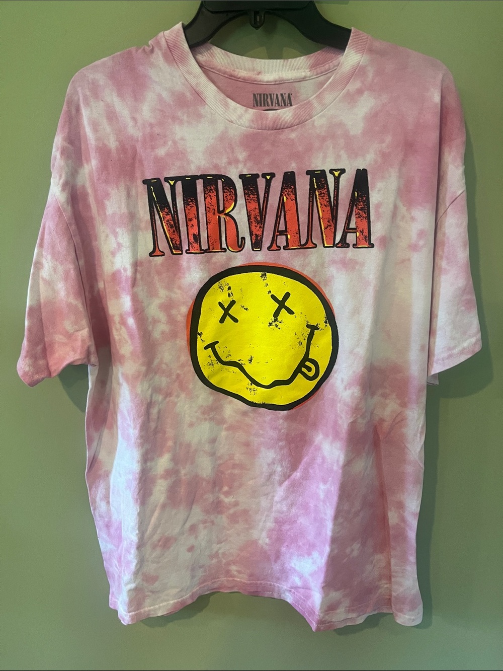 NIRVANA Pink Tie-Dye Tee with Yellow Smiley Logo